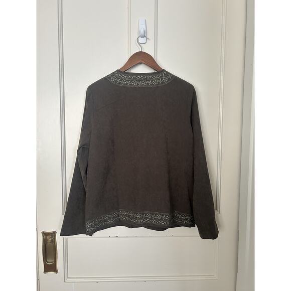 Susan Graver Embroidered Faux Suede Blazer Womens Size Medium Green Classic NWT - Picture 3 of 8